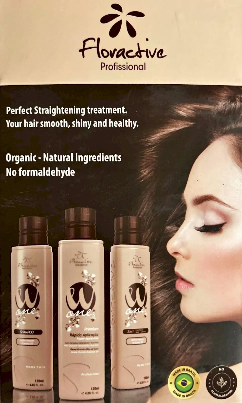 120ml FLORACTIVE WONE NANOPLASTY STRAIGHTENING HAIR Kit Nanoplasty+shampoo+cond